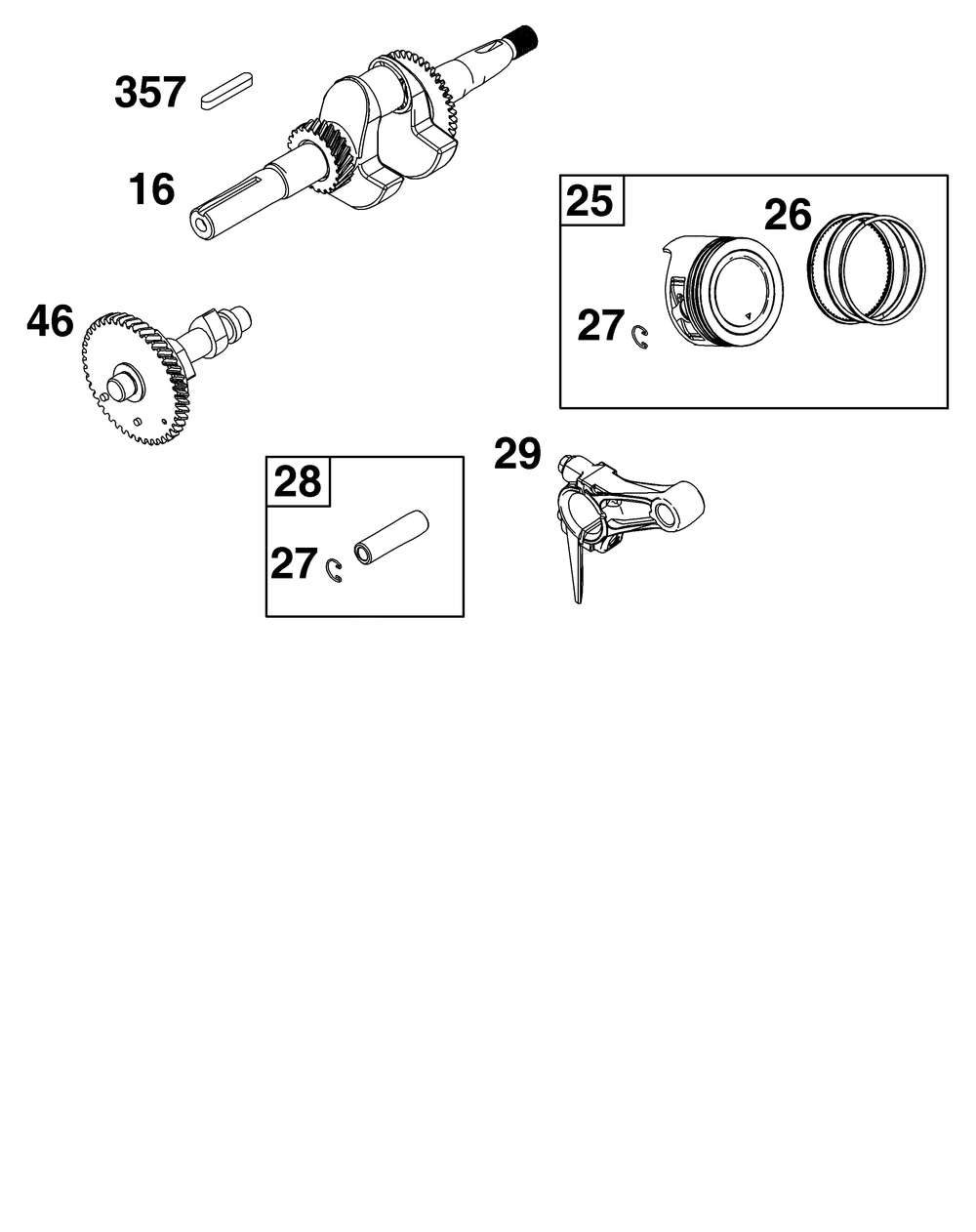 Crankshaft Group Diagram and Parts List for 130G32-0258-H1 100000 - 19Z999 Briggs and Stratton Engine